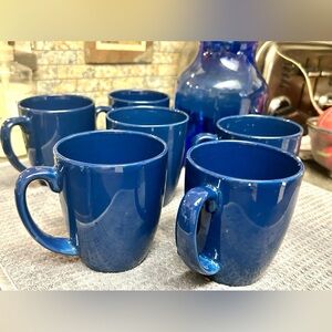 6 Corelle Stoneware, cobalt, blue mugs